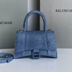 Balenciaga Crocodile Embossed Hourglass Cow Leather Handbag, Crossbody Bag blue