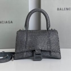Balenciaga Crocodile Embossed Hourglass Cow Leather Handbag, Crossbody Bag