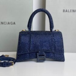 Balenciaga Crocodile Embossed Hourglass Cow Leather Handbag, Crossbody Bag blue