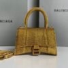 Balenciaga Crocodile Embossed Hourglass Cow Leather Handbag, Crossbody Bag Gold