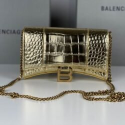 Balenciaga Crocodile Embossed Hourglass Cow Leather Handbag, Crossbody Bag