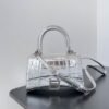 Balenciaga Crocodile Embossed Hourglass Top Handle handbag Silver