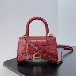 Balenciaga Crocodile Embossed Hourglass Top Handle handbag red