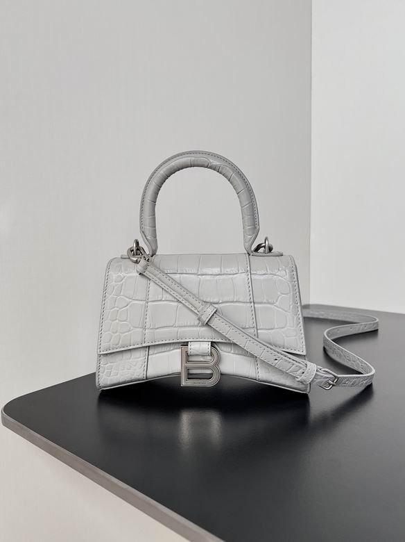 Balenciaga Crocodile Embossed Hourglass Top Handle handbag Gray