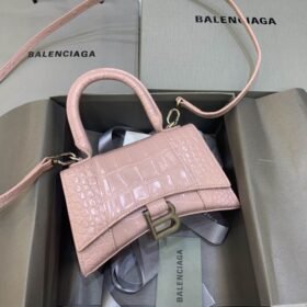 Balenciaga Crocodile Embossed Hourglass Top Handle handbag pink
