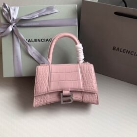 Balenciaga Crocodile Embossed Hourglass Top Handle handbag pink
