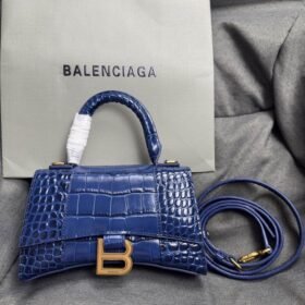 Balenciaga Crocodile Embossed Hourglass Top Handle handbag Blue