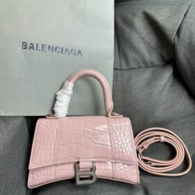 Balenciaga Crocodile Embossed Hourglass Top Handle handbag pink