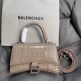 Balenciaga Crocodile Embossed Hourglass Top Handle handbag Beige