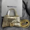 Balenciaga Crocodile Embossed Hourglass Top Handle handbag Gold