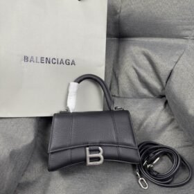 Balenciaga Lychee pattern Cowhide Hourglass Top Handle handbag  white black