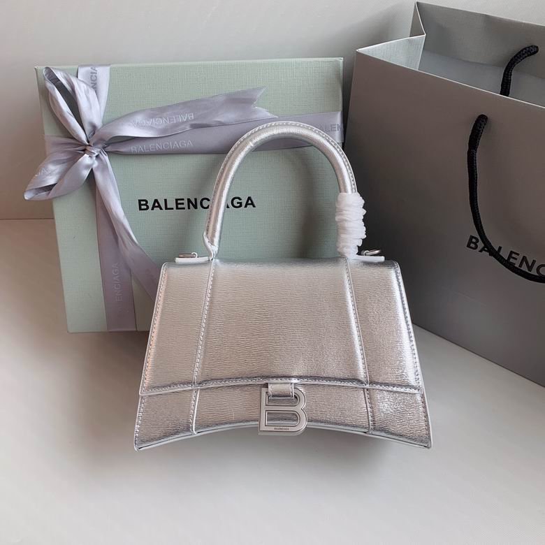 Balenciaga Hourglass Cow Leather Hourglass Bag, Handbag, Crossbody Bag Silver