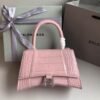 Balenciaga Crocodile Embossed Hourglass Cow Leather Handbag, Crossbody Bag pink