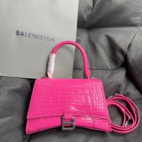 Balenciaga Crocodile Embossed Hourglass Cow Leather Handbag, Crossbody Bag