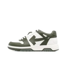 OFF-WHITE Out Of Leather Sneakers Men's Shoes Military Green White