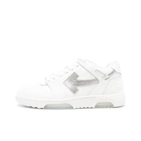 OFF-WHITE Out Of Leather Sneakers Men's Shoes White Silver