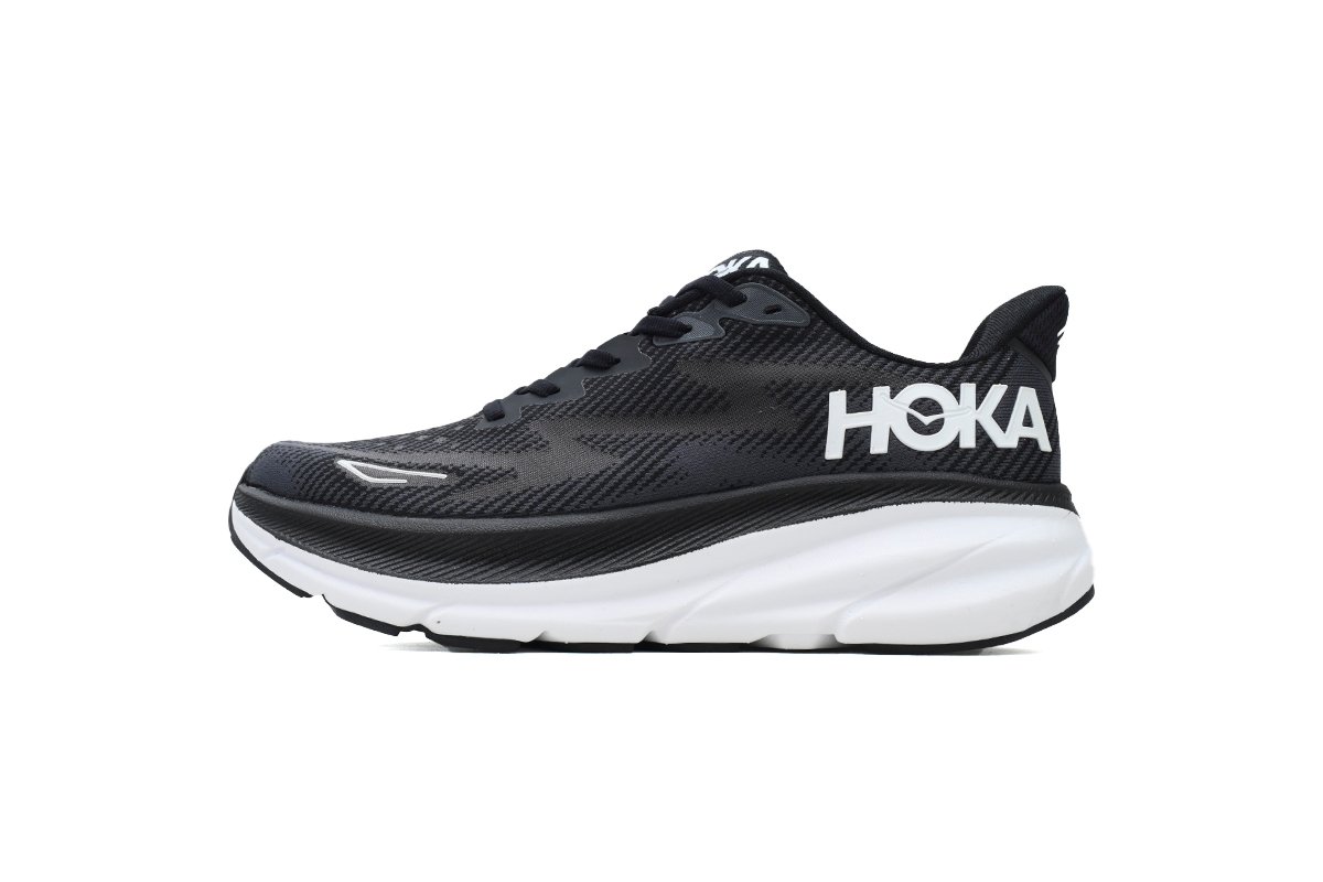 HOKA Clifton 9 2E Wide Black White Men's Women's Sneaker Shoes